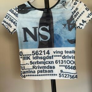 Blue and White Graphic Crop Top